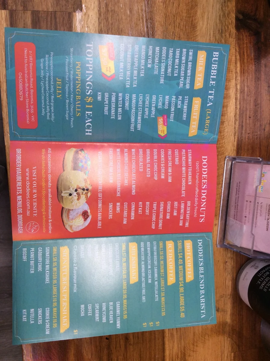 Menu, Boronia Sweet Mart