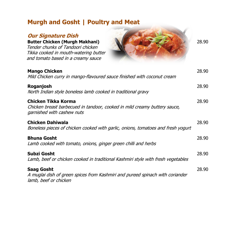 Menu, Indian Tandoori Restaurant Wodonga