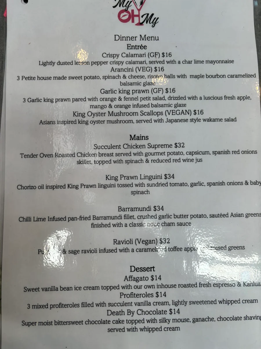 Menu, My Oh My Cafe