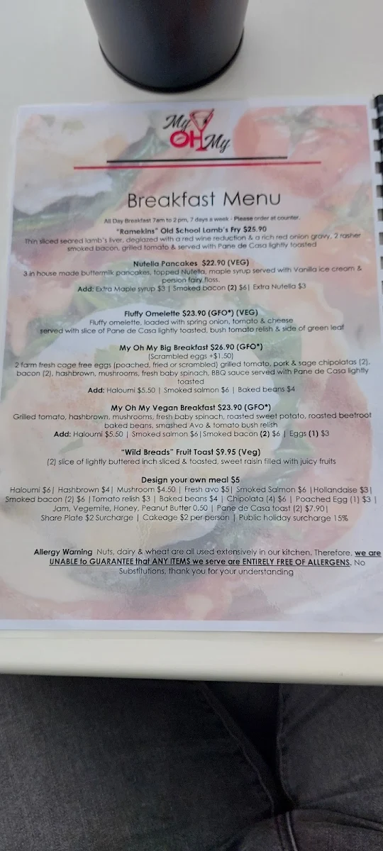 Menu, My Oh My Cafe
