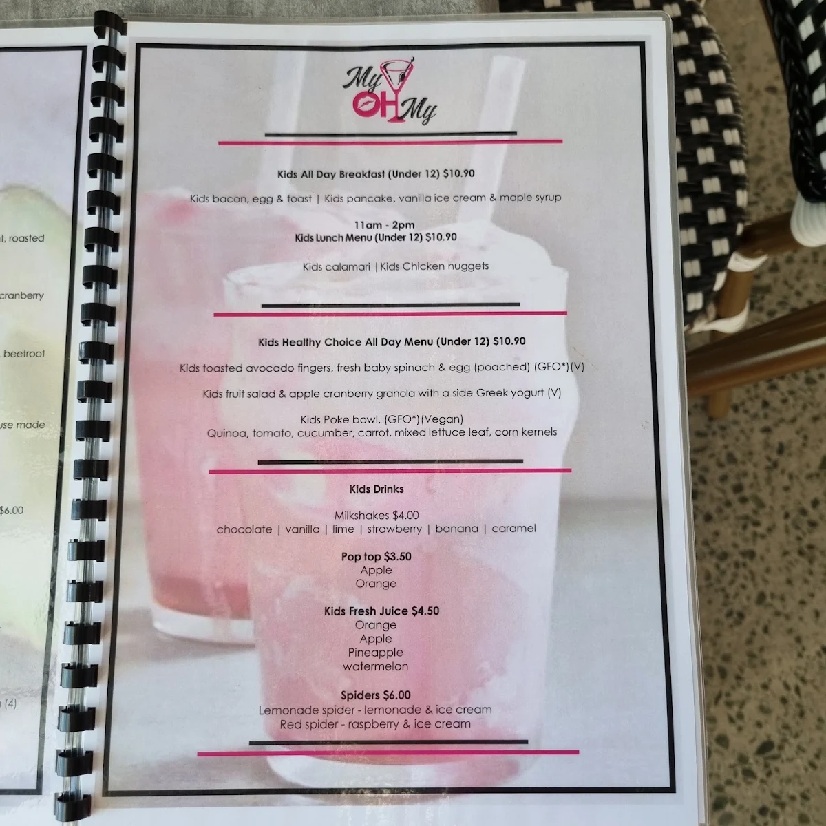 Menu, My Oh My Cafe