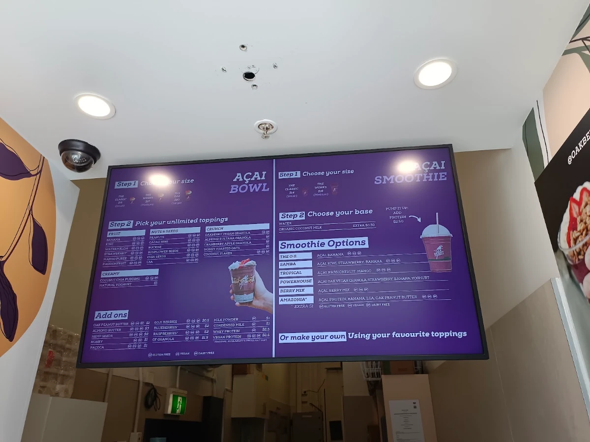 Menu, Oakberry Acai Perth CBD