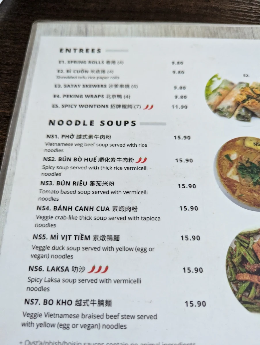 Menu, King's Vegetarian