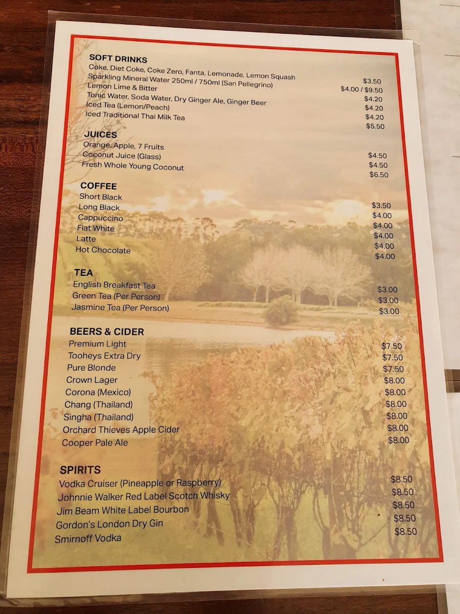 Menu, King's Vegetarian