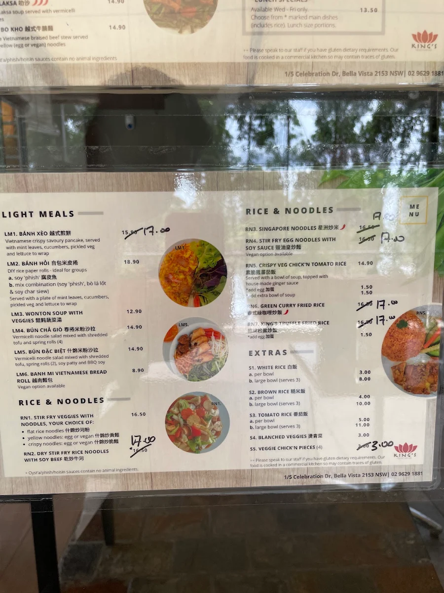 Menu, King's Vegetarian