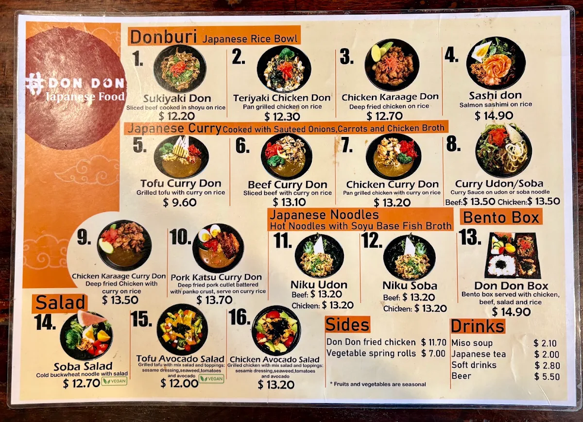 Menu, Don Don South Melbourne