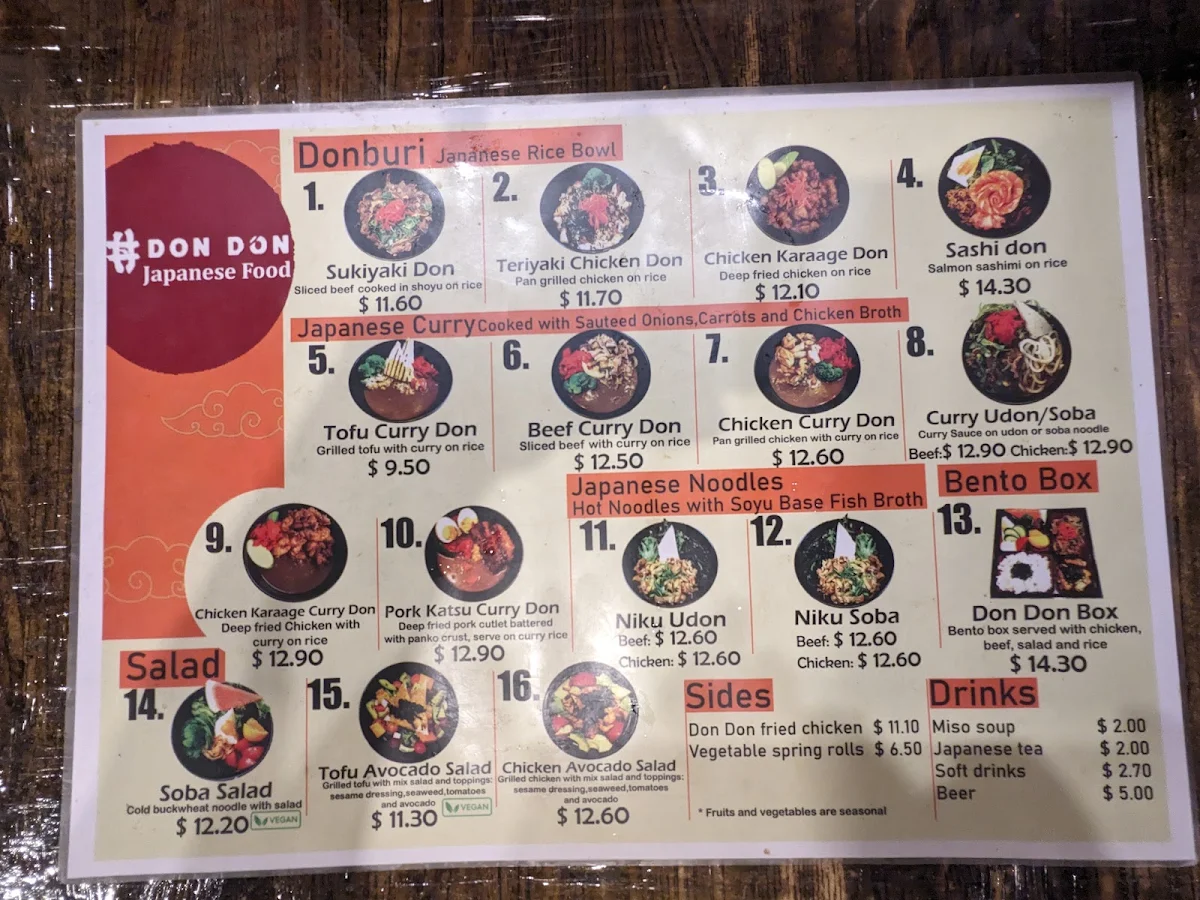 Menu, Don Don South Melbourne