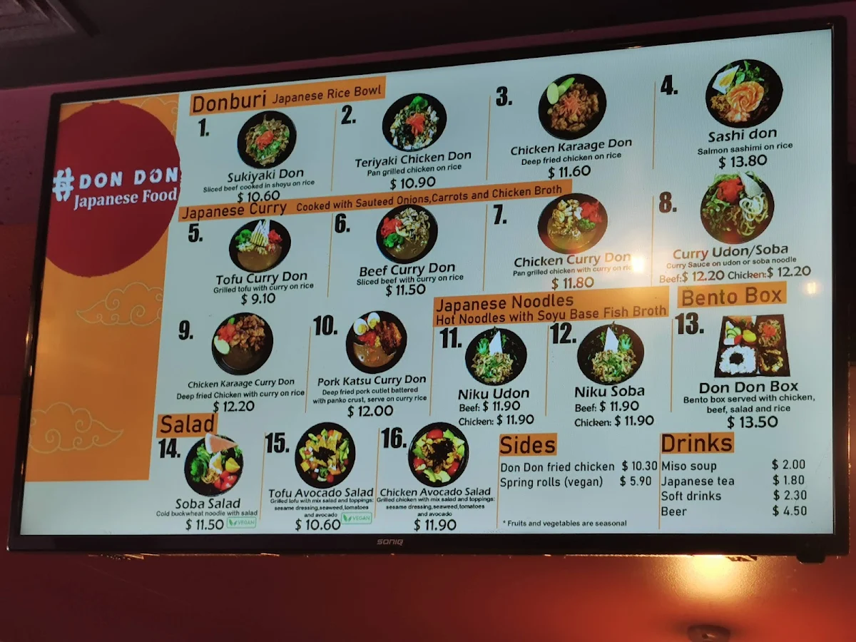 Menu, Don Don South Melbourne