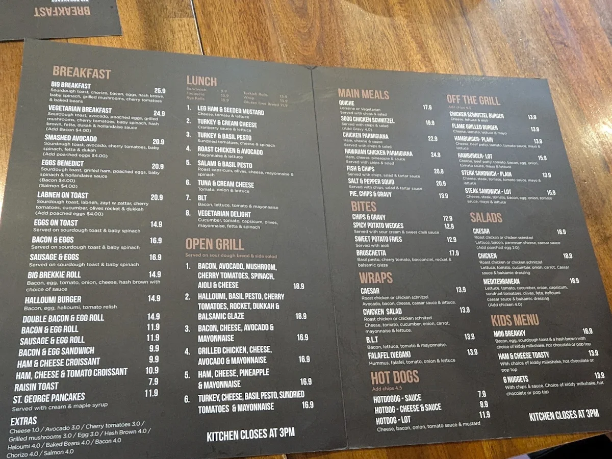 Menu, St George’s Bakehouse