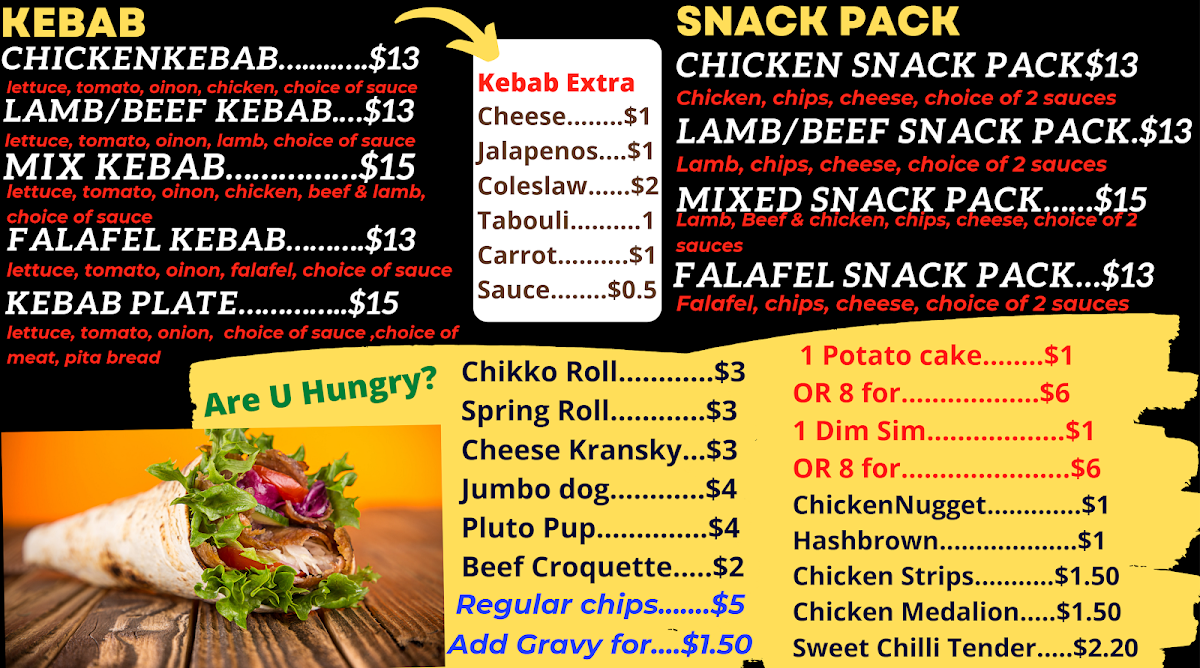 Menu, Hungry Freds