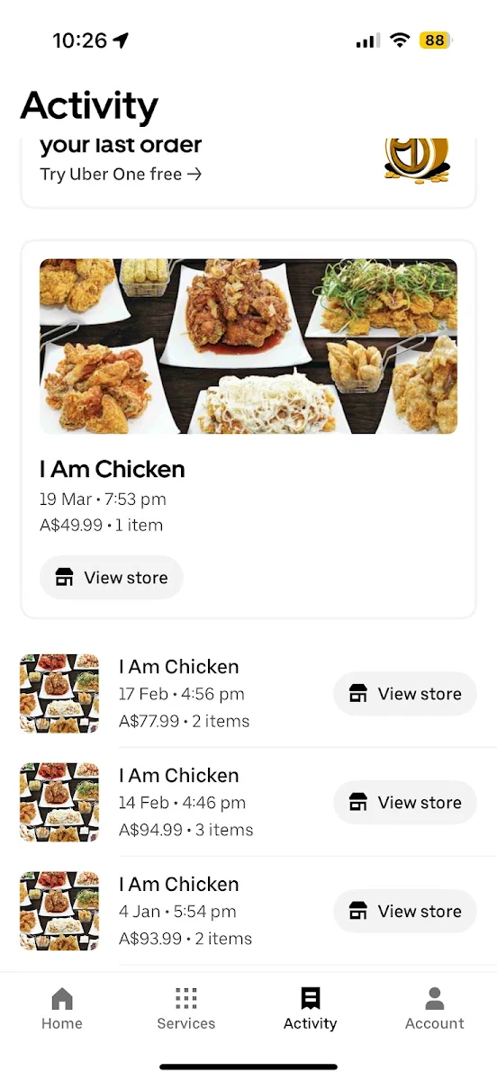 Menu, I am chicken (Doonside)