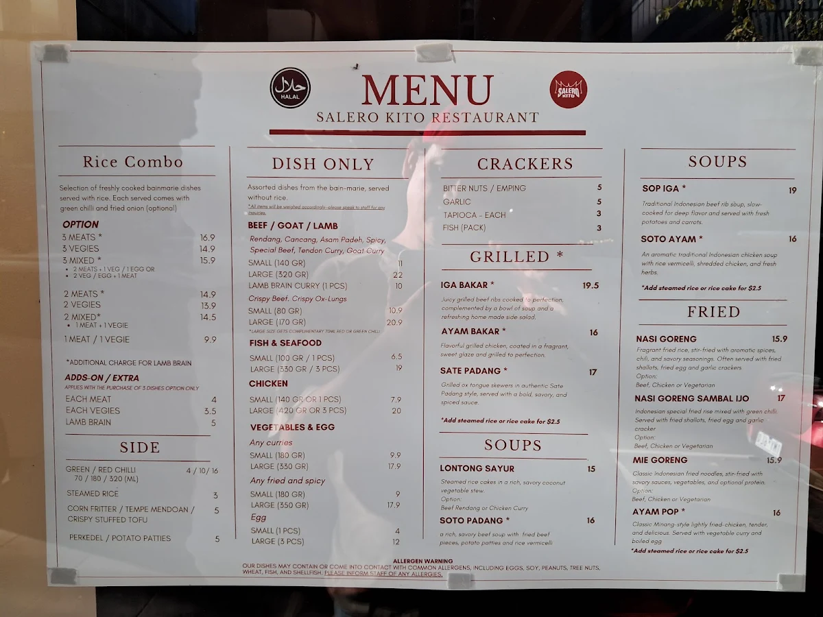 Menu, Salero Kito Russell Street (HALAL)