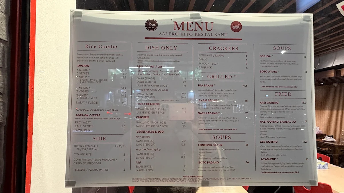 Menu, Salero Kito Russell Street (HALAL)