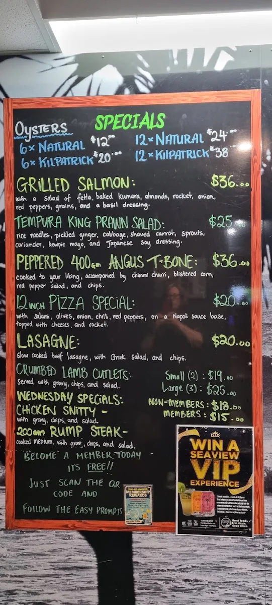 Menu, Seaview Tavern