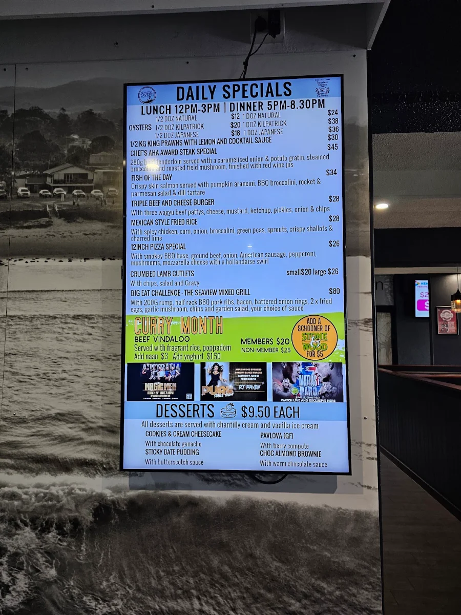Menu, Seaview Tavern