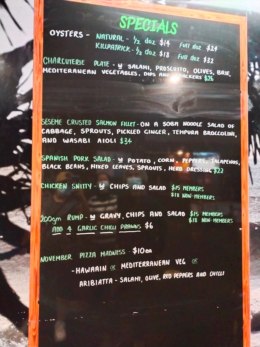 Menu, Seaview Tavern
