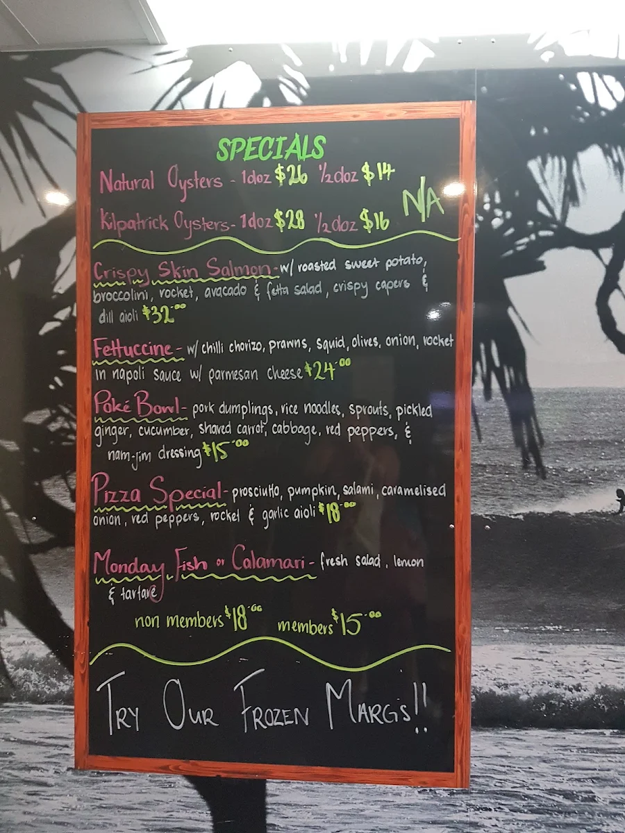 Menu, Seaview Tavern