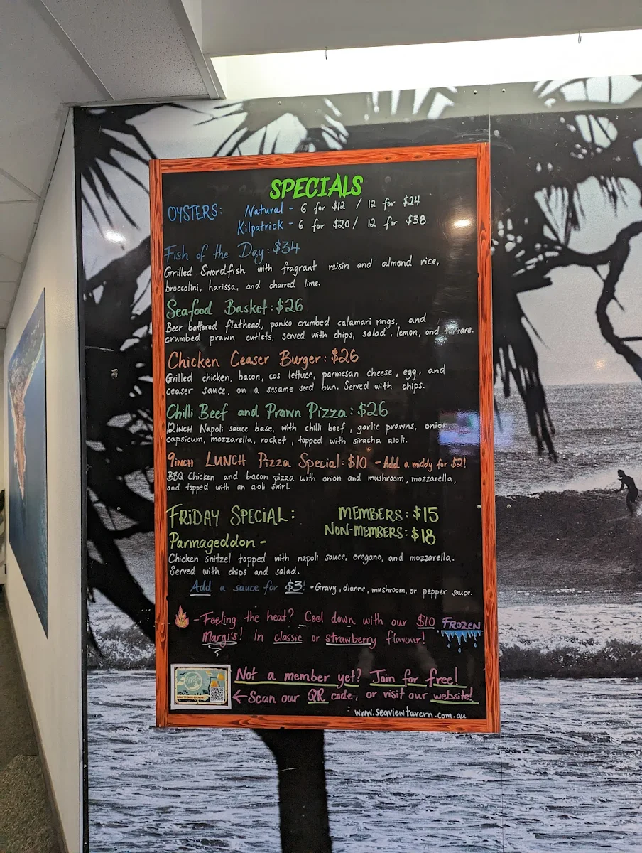 Menu, Seaview Tavern