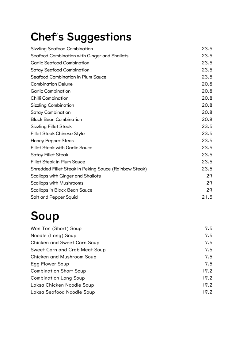 Menu, Ocean City Chinese Restaurant