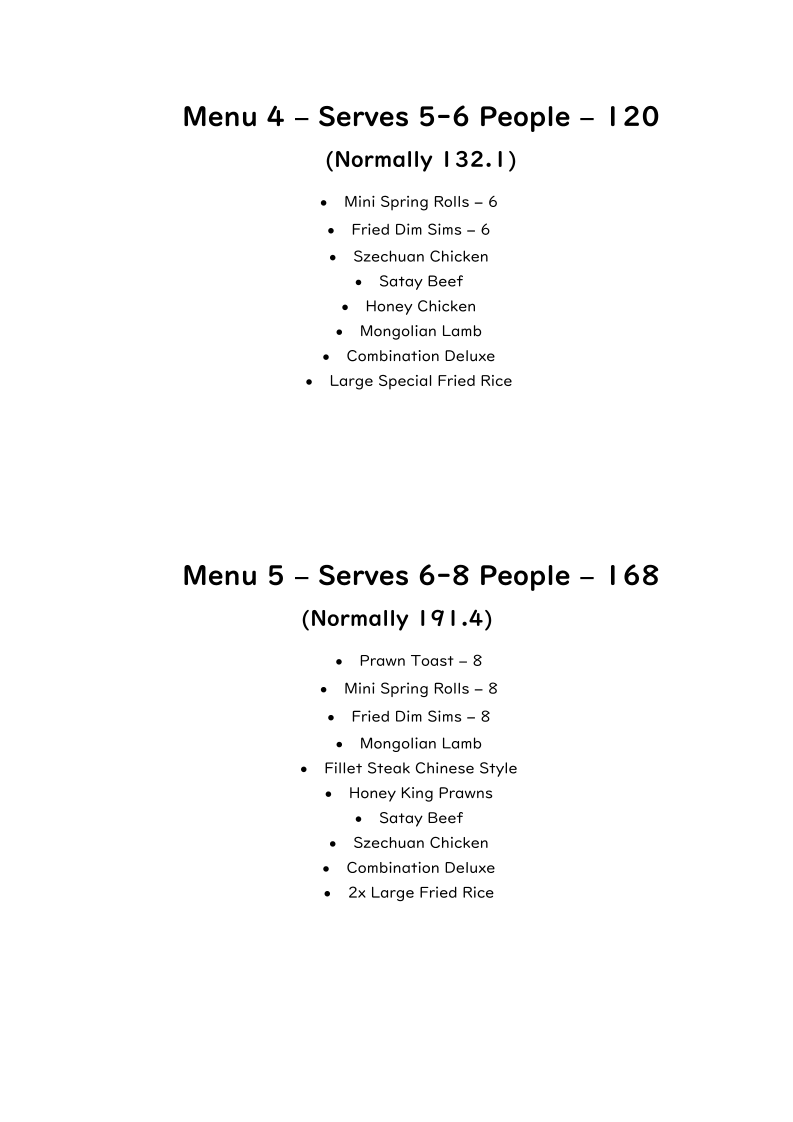 Menu, Ocean City Chinese Restaurant