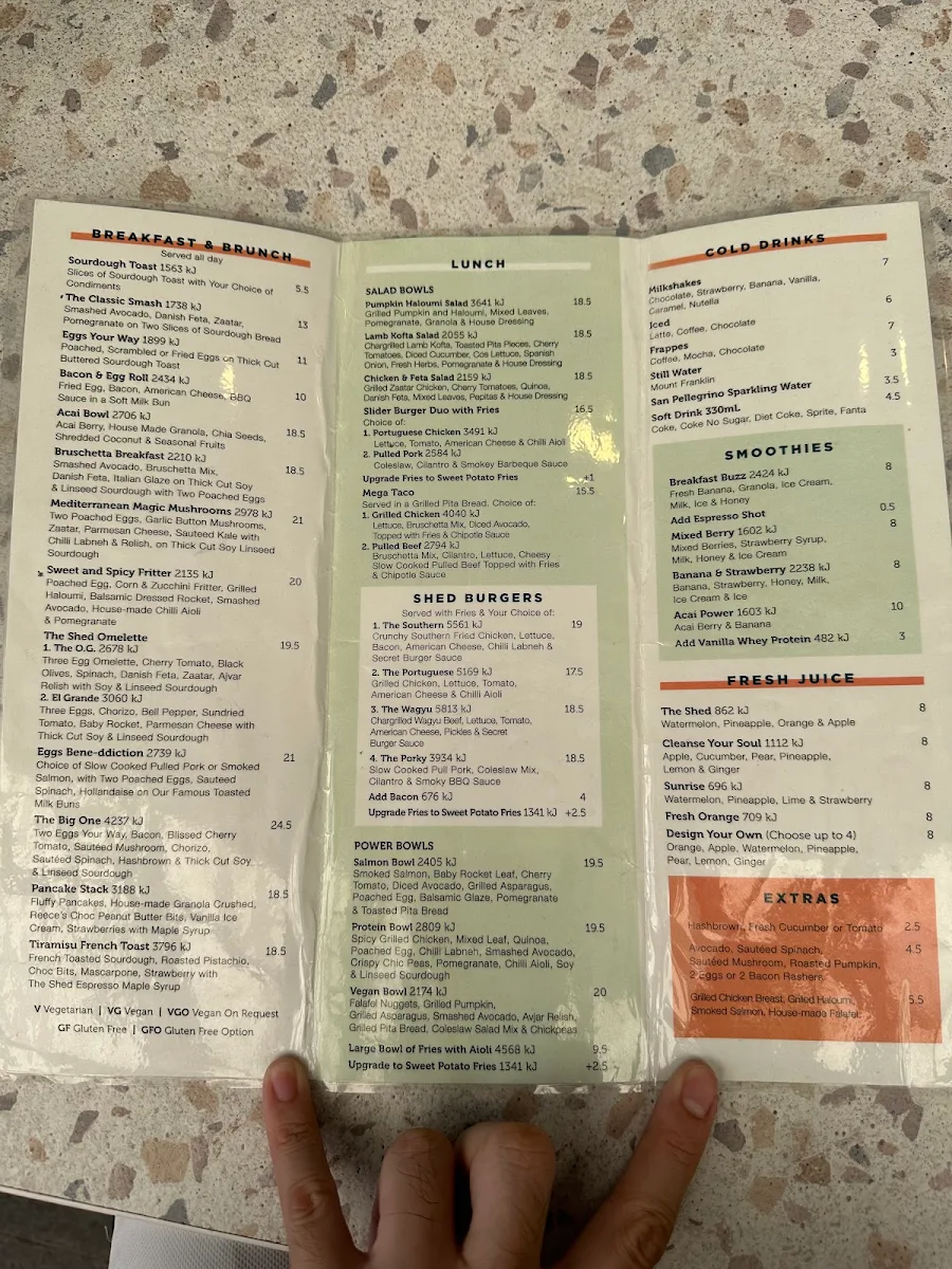 Menu, The Shed Cafe & Catering Parramatta