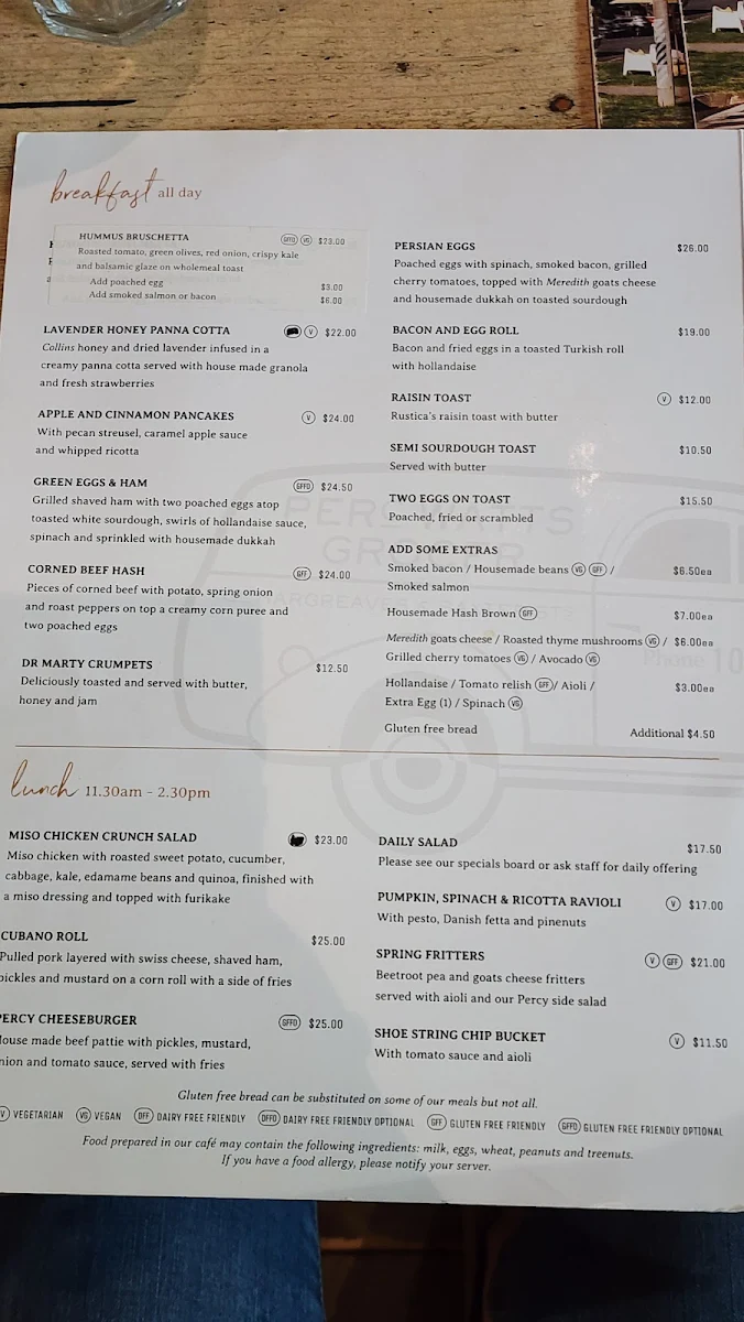 Menu, Percy and Percy