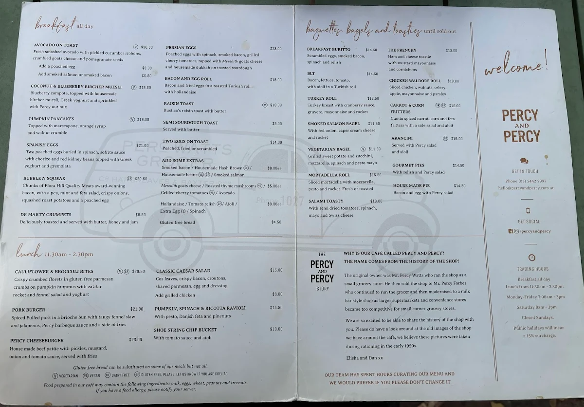 Menu, Percy and Percy