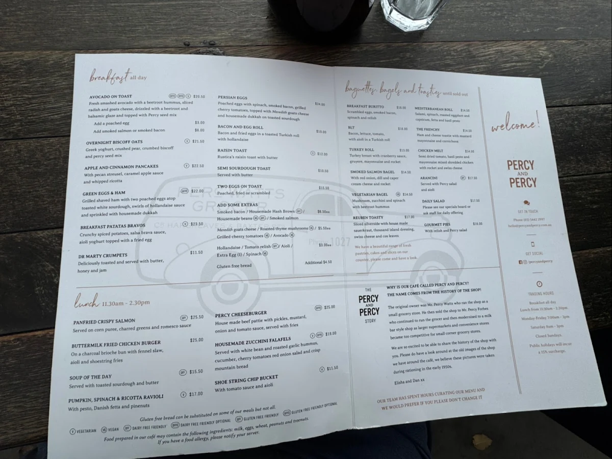 Menu, Percy and Percy