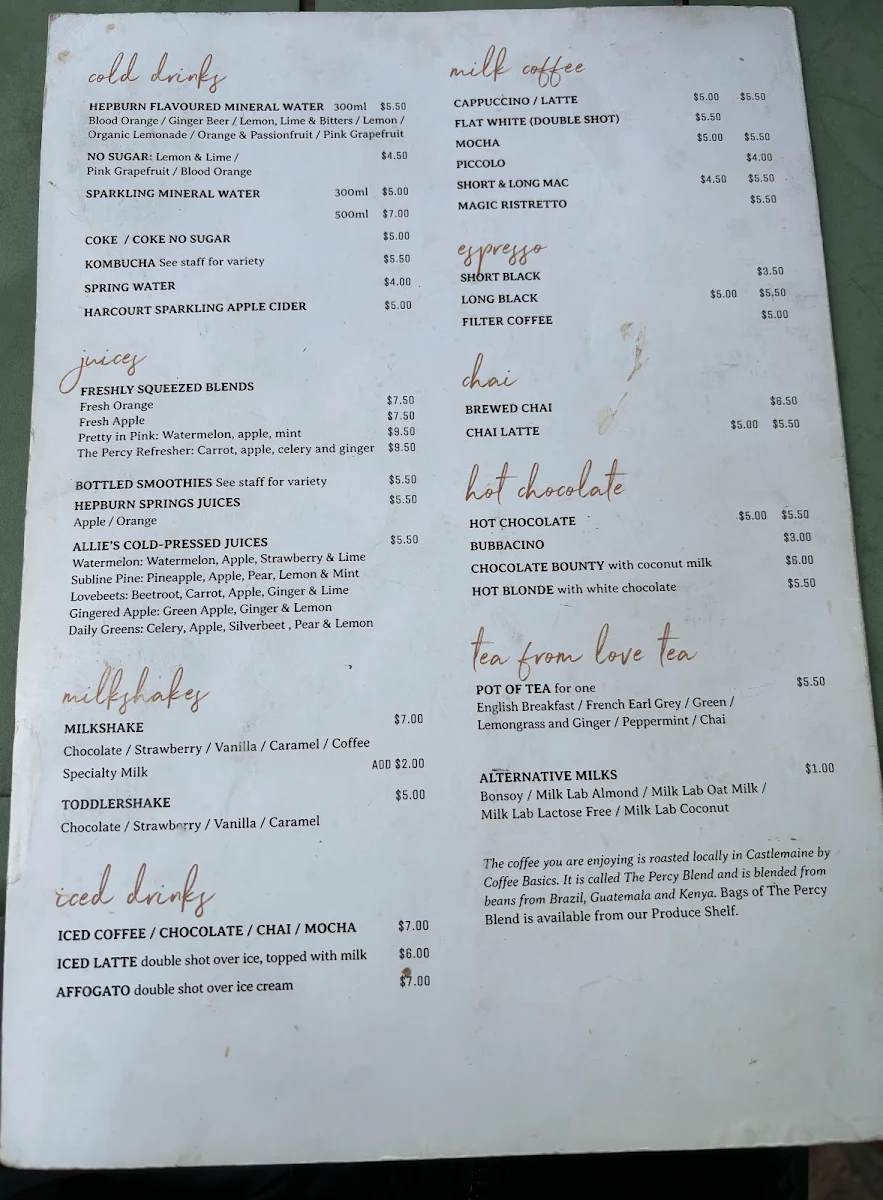 Menu, Percy and Percy