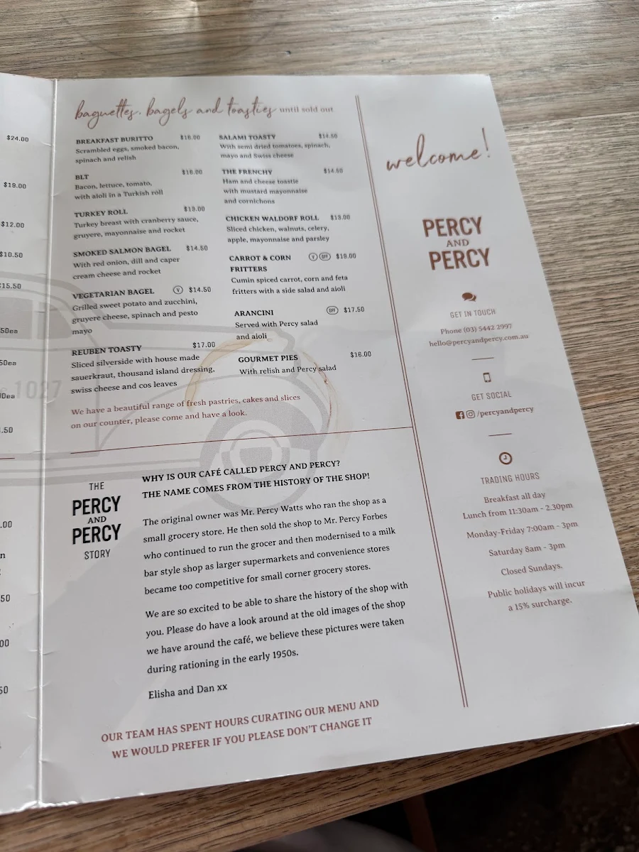 Menu, Percy and Percy