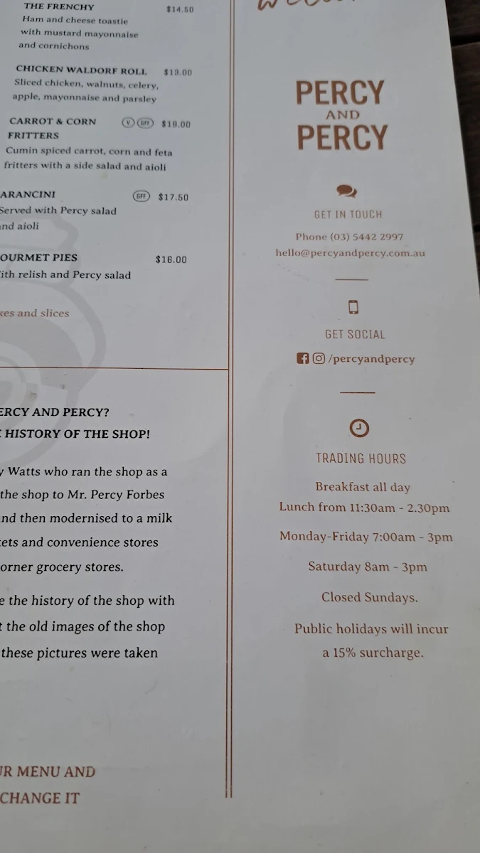 Menu, Percy and Percy