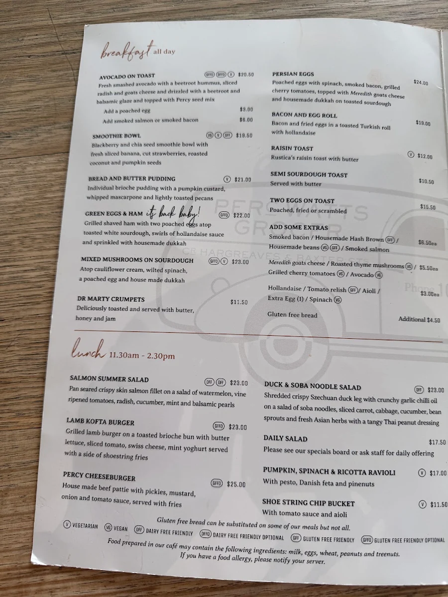 Menu, Percy and Percy