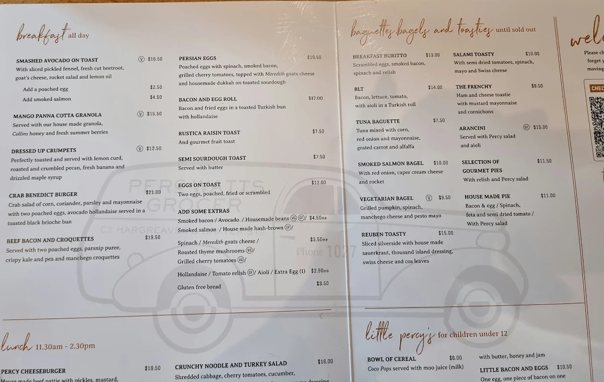 Menu, Percy and Percy