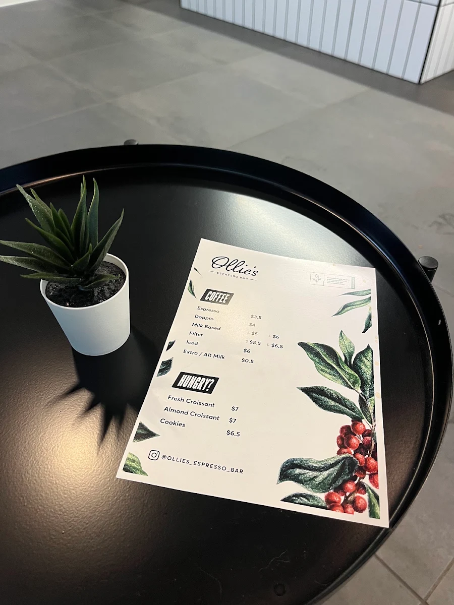 Menu, OLLIES ESPRESSO BAR