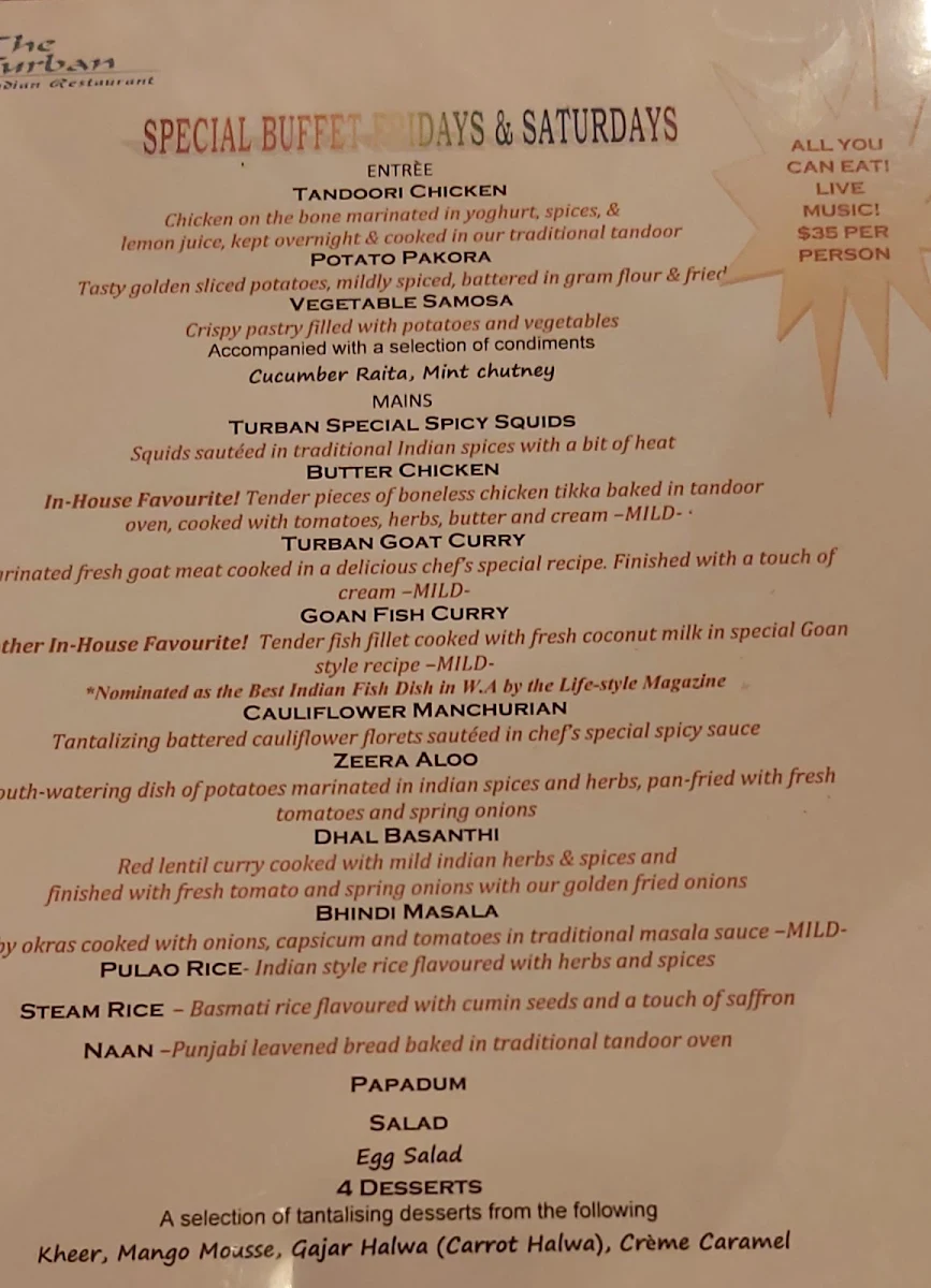 Menu, The Turban