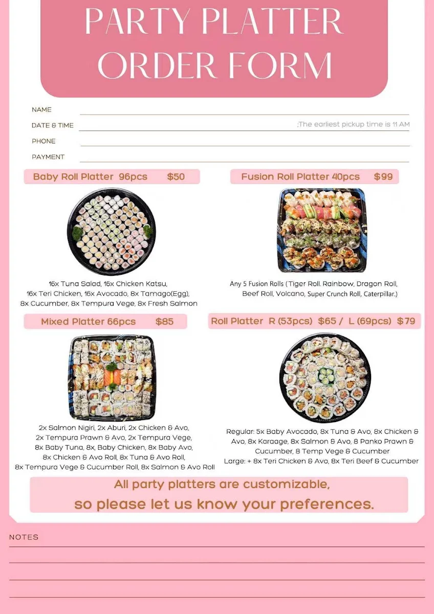 Menu, Wawa Sushi