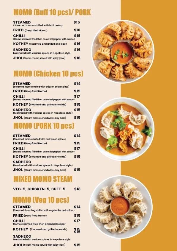 Menu, Chitwan Taas and Momo House West Ryde