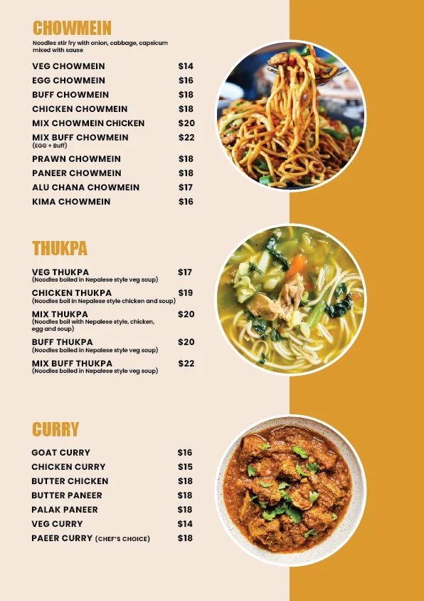Menu, Chitwan Taas and Momo House West Ryde
