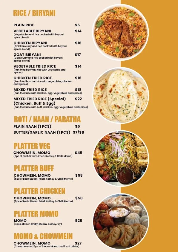 Menu, Chitwan Taas and Momo House West Ryde