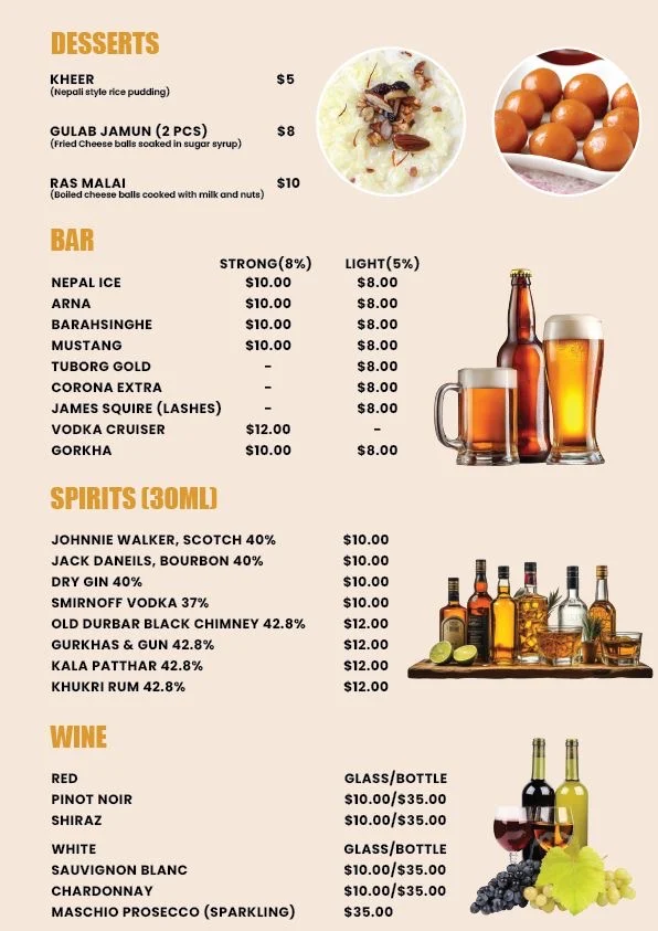 Menu, Chitwan Taas and Momo House West Ryde