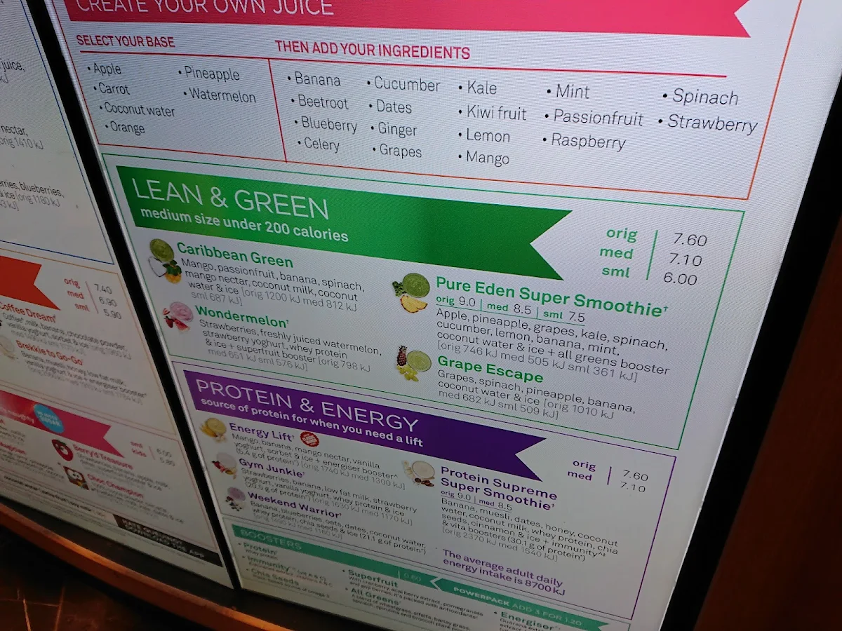 Menu, Boost Juice