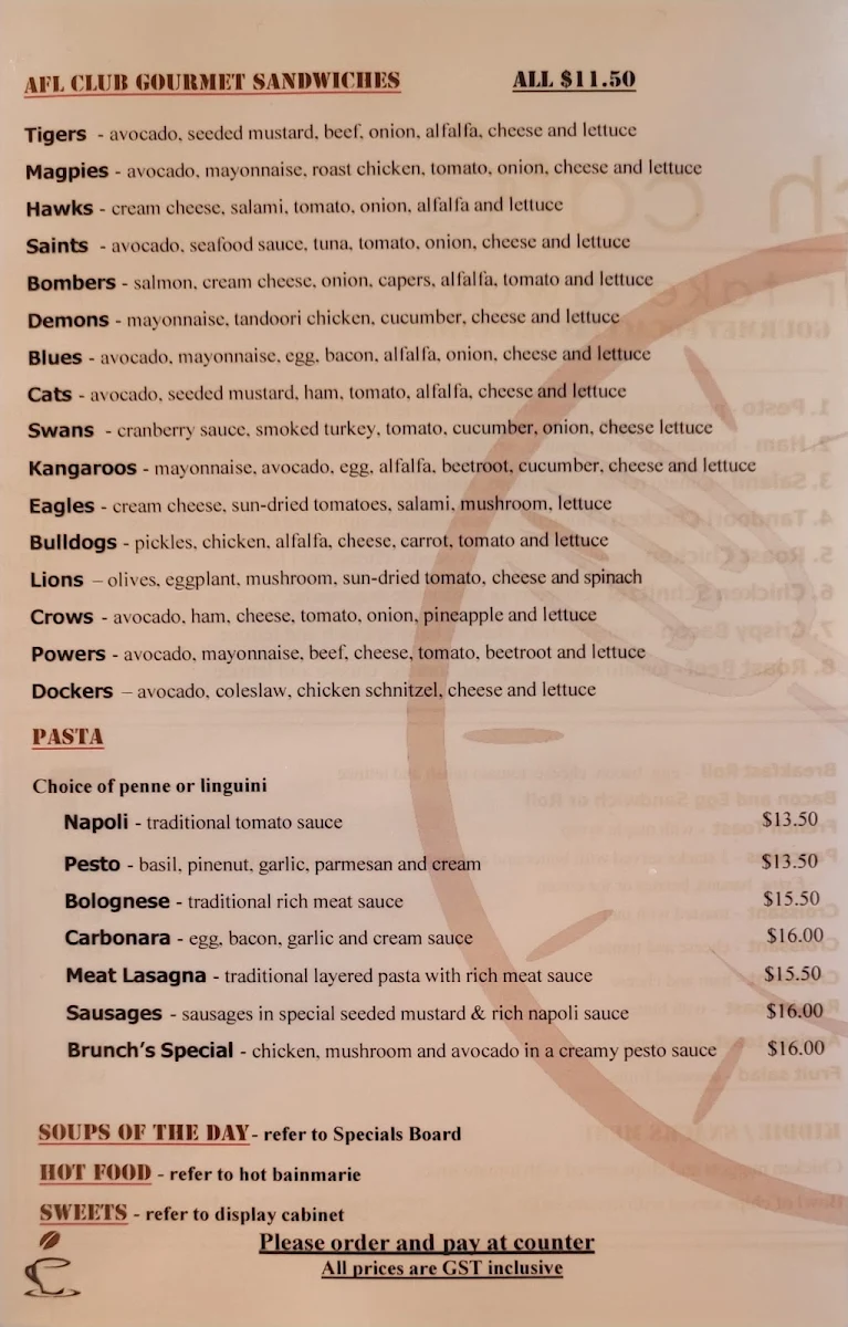 Menu, Brunch Cafe