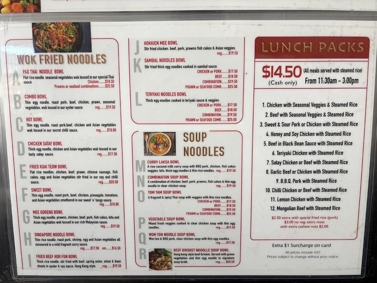 Menu, Diamond Creek Noodle Bar