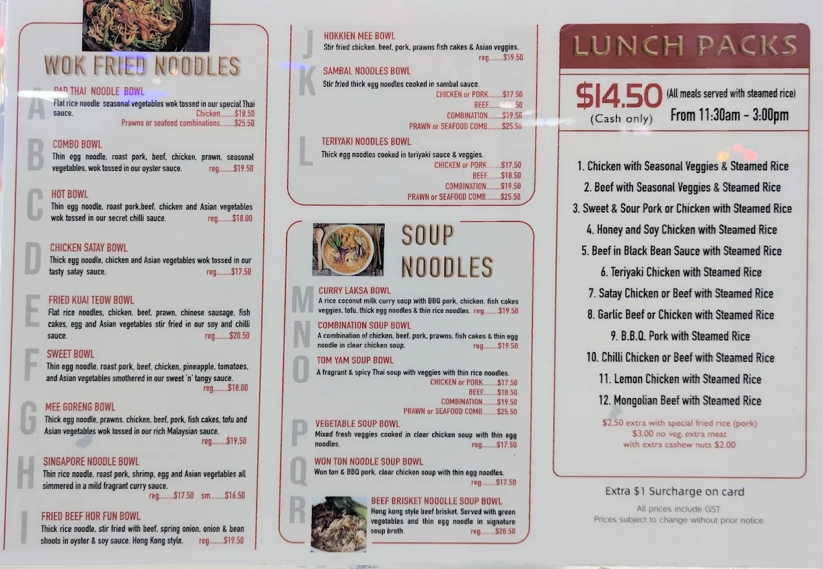 Menu, Diamond Creek Noodle Bar