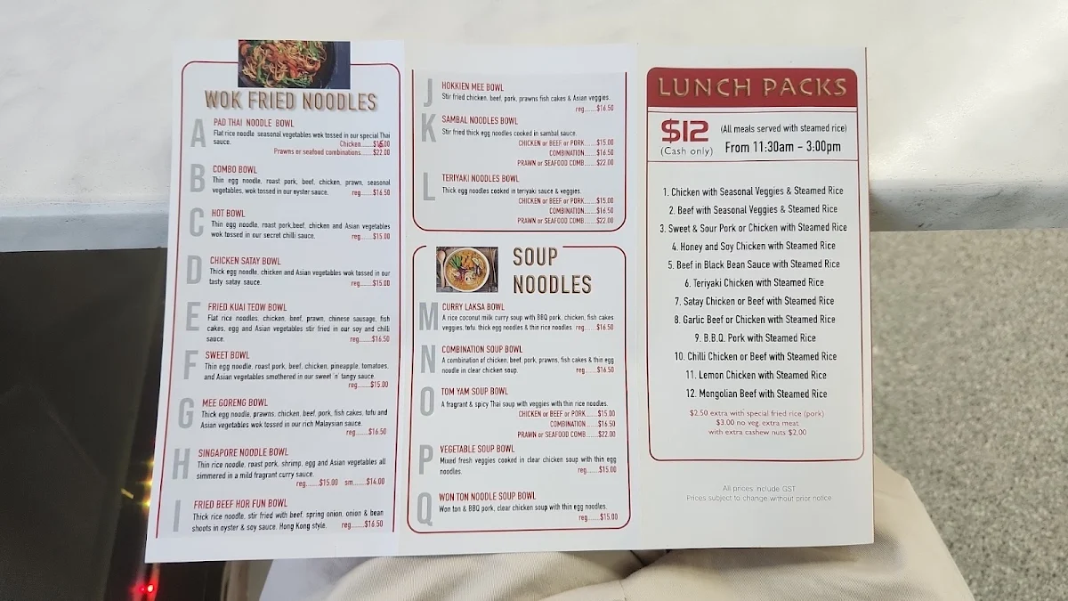 Menu, Diamond Creek Noodle Bar