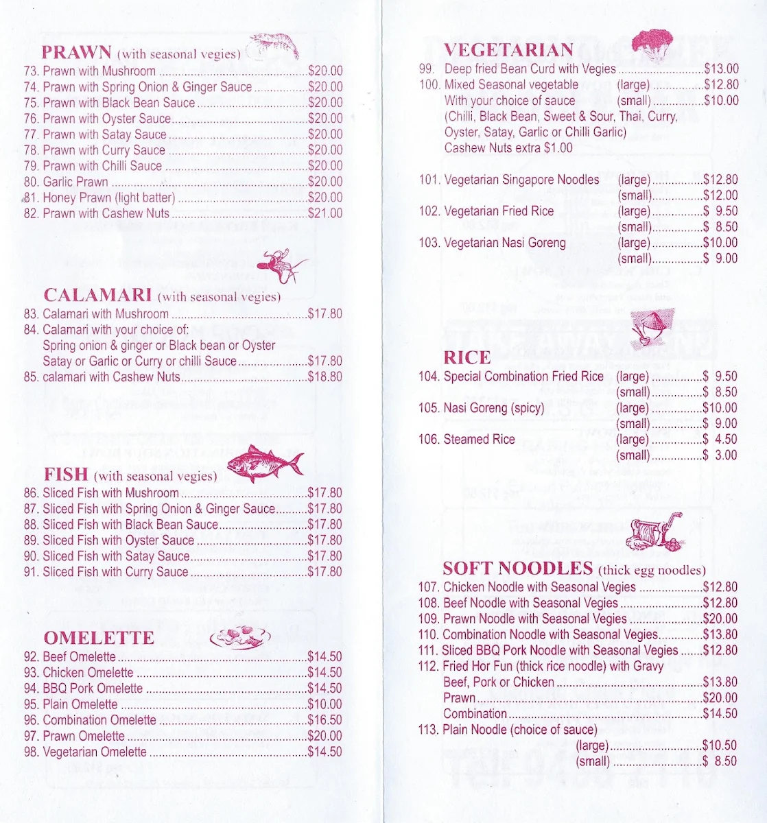 Menu, Diamond Creek Noodle Bar