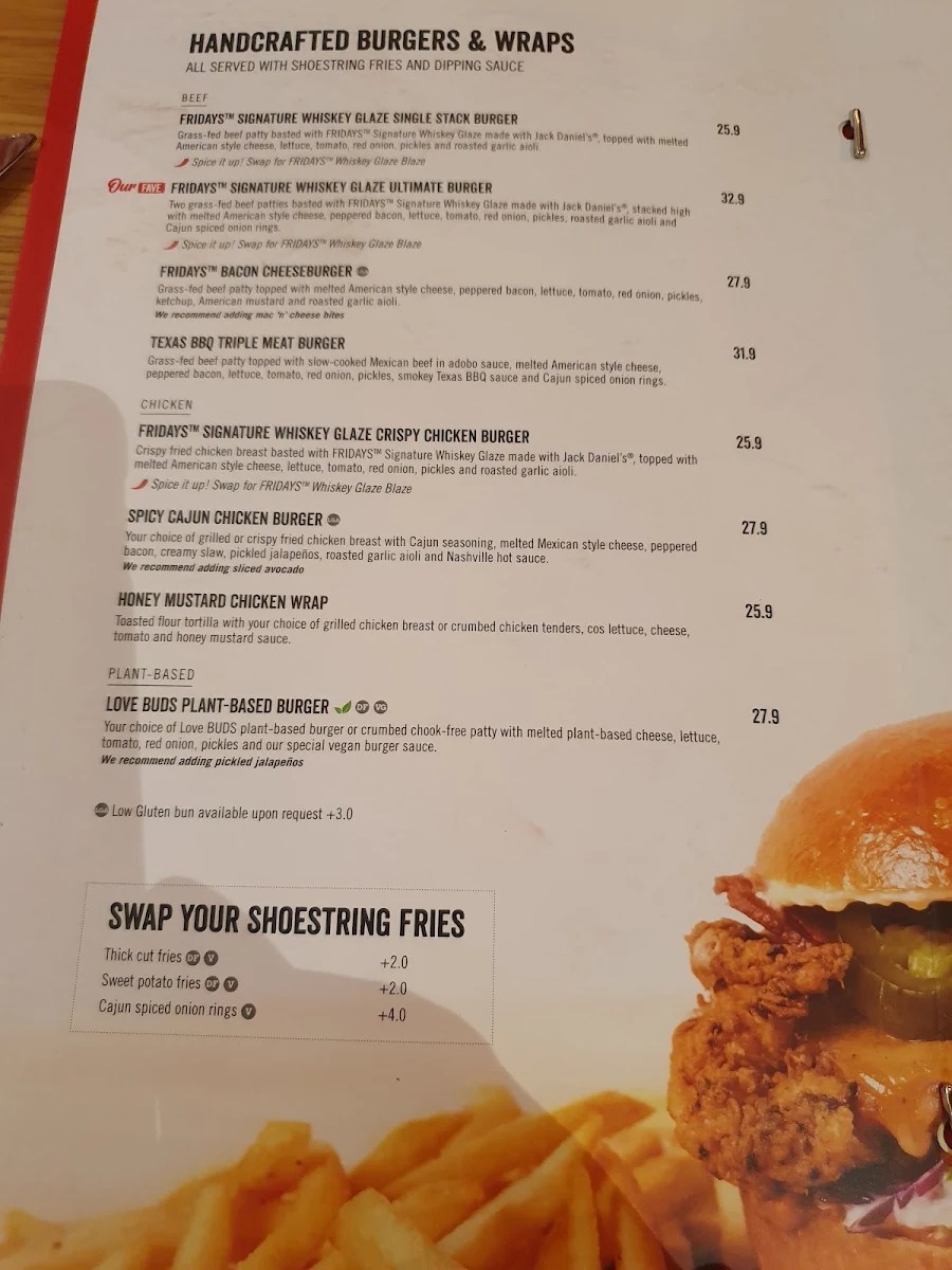 Menu, TGI Fridays Doncaster