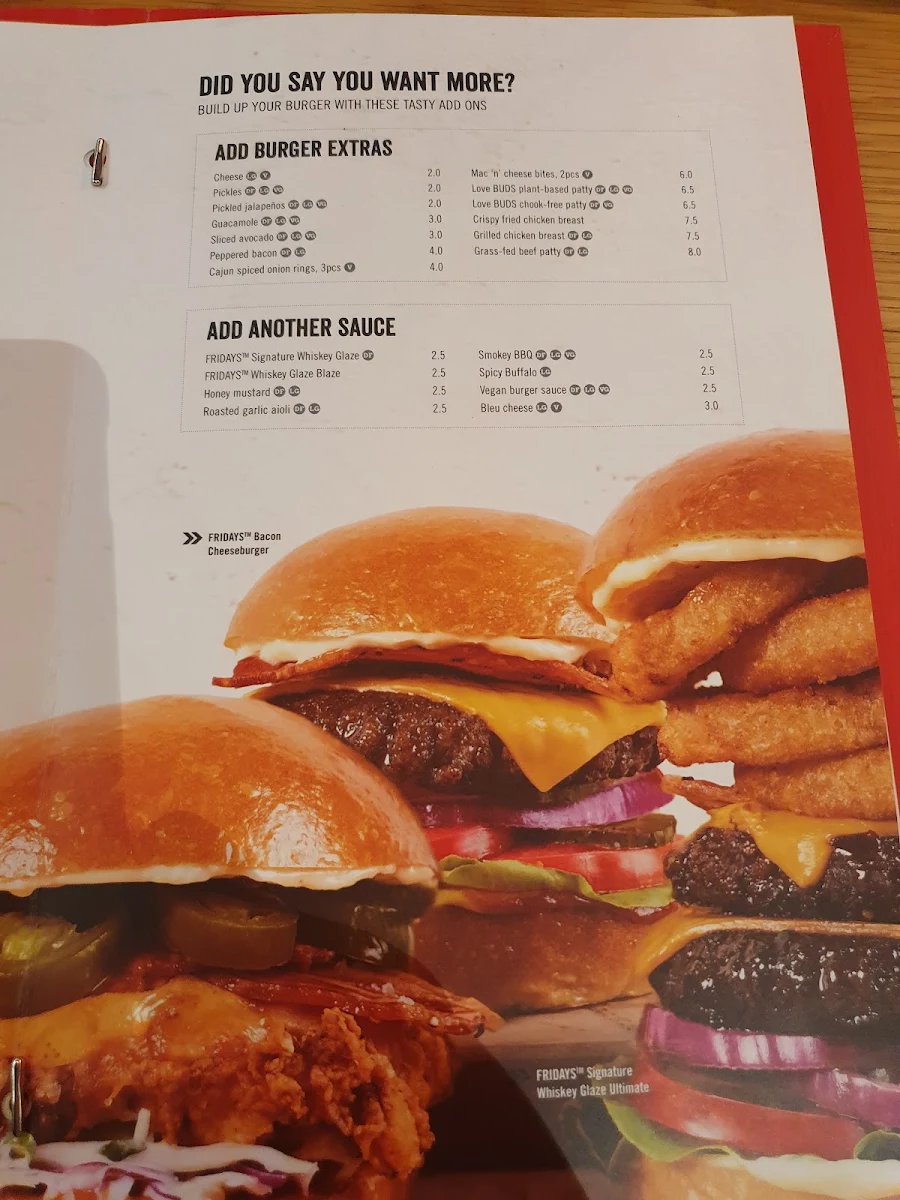 Menu, TGI Fridays Doncaster