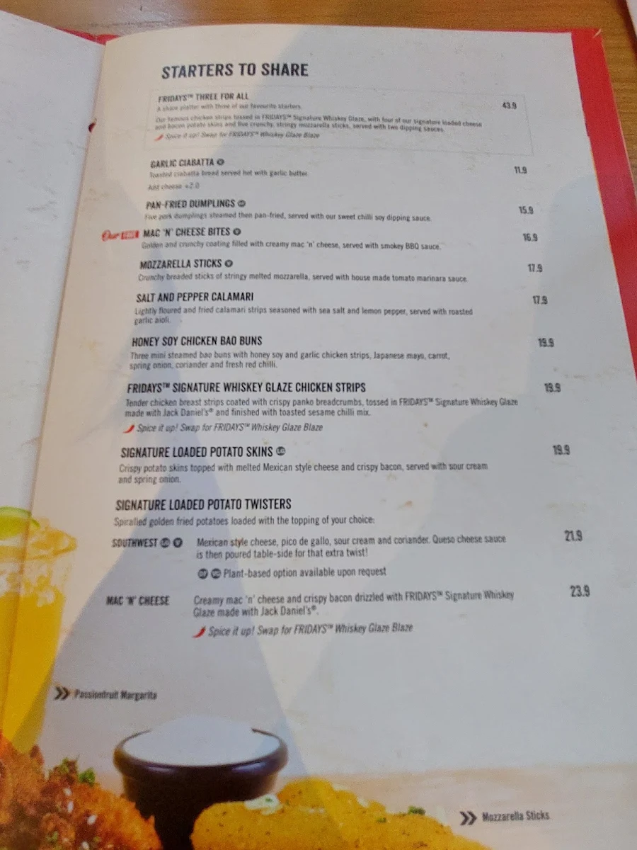 Menu, TGI Fridays Doncaster