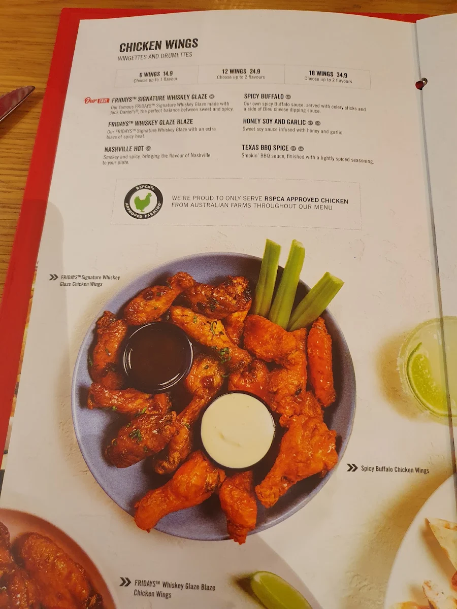 Menu, TGI Fridays Doncaster